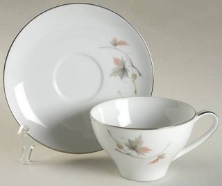 Noritake Oaklane Flat Cup & Saucer Set, Fine China Dinnerware   Taupe/Peach Leav