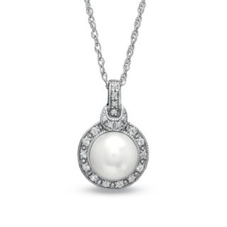 0mm Cultured Freshwater Pearl and White Topaz Pendant in