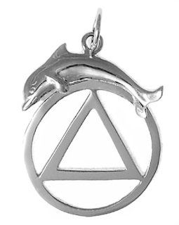 Alcoholics Anonymous Symbol Pendant, #557 4, Sterling Silver, AA Recovery Symbol with a Dolphin Jewelry