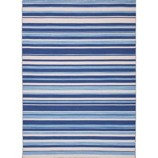 Handmade Flat Weave Stripe Pattern Blue Rug (5 X 8)