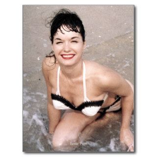 Bettie Page Smiling In the Surf on the Beach Post Cards