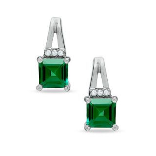 Square Lab Created Emerald Birthstone Earrings in Sterling Silver with