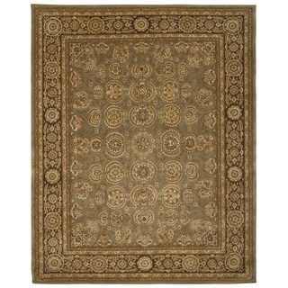 Green/ Brown Floral Wool Area Rug (99 X 139)