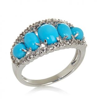 Heritage Gems Sleeping Beauty Turquoise and White Topaz Sterling Silver Band Ri