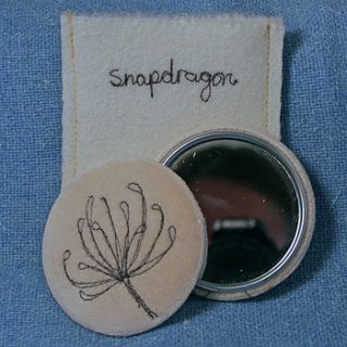 embroidered handbag mirror with fennel seedhead by snapdragon