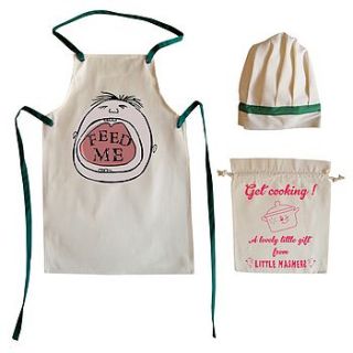 'feed me' child's apron and chef hat set by little mashers