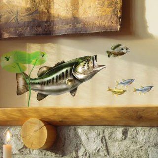 Wall Decals   Largemouth Bass, Golden Shiners / Minnows & Lily Pads, Bold Wall Art  Lft Facing, Lrg   Artwork