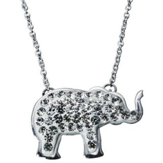Elephant Pendant Necklace with Crystals   Silver