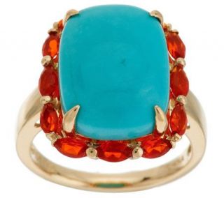 Sleeping Beauty Turquoise & 0.45 ct tw Fire Opal Ring 14K Gold —