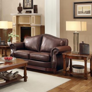 Myles Traditional Chocolate Bonded Leather Rolled Arm Loveseat