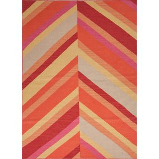 Handmade Flat Weave Stripe Pattern Red/ Orange Rug (8 X 10)