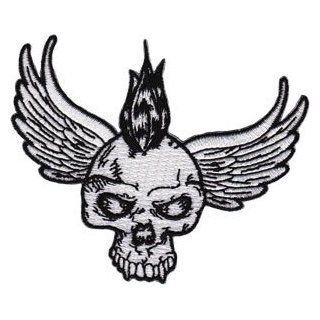 Novelty Iron on Patch   Skull With Wings and Mohawk   Patch   Applique Clothing