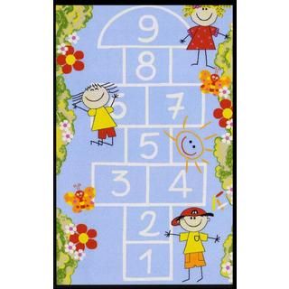 Hop Scotch Non skid Rubber Backing Blue Kids Area Rug (43 X 61)