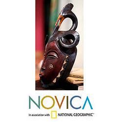 Sese Wood Handcrafted 'Compassion and Bravery' Ivoirian Mask (Ghana) Novica Masks