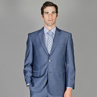 Unity Nick, Inc. Mens Dark Blue Sharkskin Wool And Silk Blend Suit Blue Size 46L
