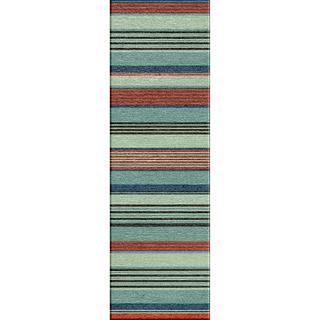 Handmade Flat Weave Stripe Pattern Blue/red Area Rug (26 X 8)