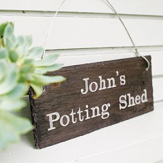 personalised engraved slate shed sign by winning works