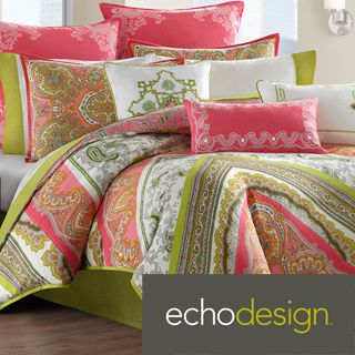 Echo Gramercy Pink/green Paisley Print Cotton 3 piece Comforter Set