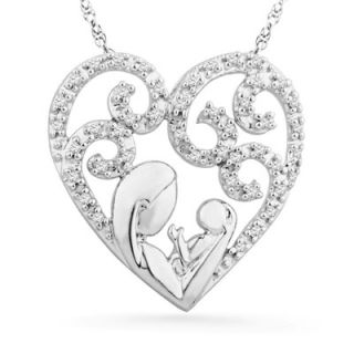 CT. T.W. Diamond Motherly Love Filigree Heart Pendant in Sterling