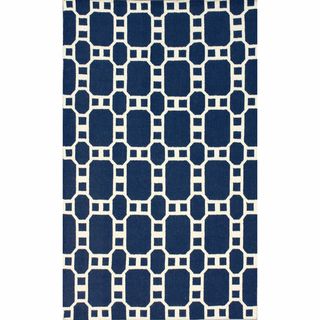 Nuloom Handmade Trellis Wool Flatweave Kilim Navy Blue Rug (5 X 8)