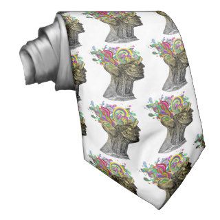 Bright neon pink yellow abstract anatomical skull tie