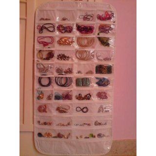 Household Essentials 80 Pocket Hanging Jewelry and Accessories Organizer, White Vinyl   Closet Hanging Jewelry Organizers