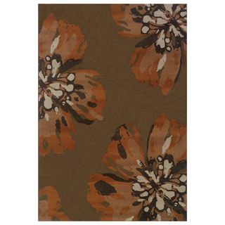 Floral Brown/ Orange Polypropylene Rug (67 X 96)
