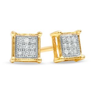Diamond Accent Micro Pavé Square Stud Earrings in 10K Two Tone Gold