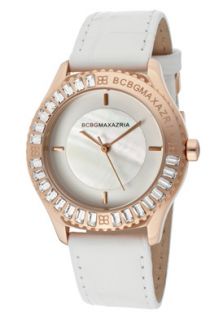 BCBG BG6356  Watches,Womens Vip Glam White Crystal White MOP/White Dial White Genuine Leather, Casual BCBG Quartz Watches