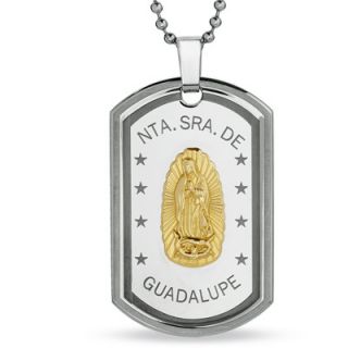 Our Lady of Guadalupe Dog Tag Pendant in Stainless Steel and 10K Gold