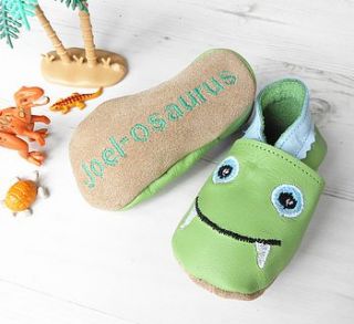 personalised dinosaur baby shoes by born bespoke