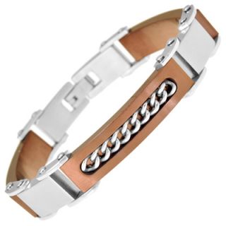 Mens Bracelet with Cable Insert in Two Tone Stainless Steel   8.5