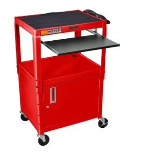 Luxor Furniture Utility Cart w/ Pull Out Keyboard & Cabinet, Adjusts to 42 in, 24 x 18 in, Red