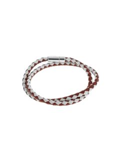 Two Tone Braided Leather Wrap Bracelet (Small) by Tateossian