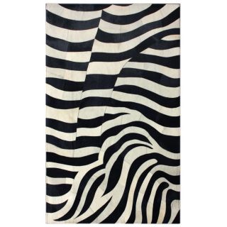 Nuloom Handmade Abstract Zebra Black Cowhide Leather Rug (5 X 8)