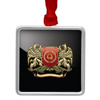 [200] “Q” Vintage Monogram [Gold+Crest] Christmas Tree Ornament