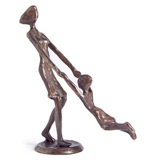 Mother Playing And Swinging Child Bronze Sculpture