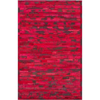 Nuloom Handmade Abstract Chevron Red Cowhide Leather Rug (76 X 96)