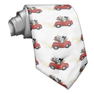 Oodles Poodles red Car Christmas Tie