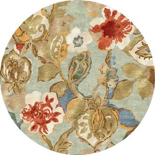 Hand tufted Transitional Floral Pattern Blue Rug (8 Round)
