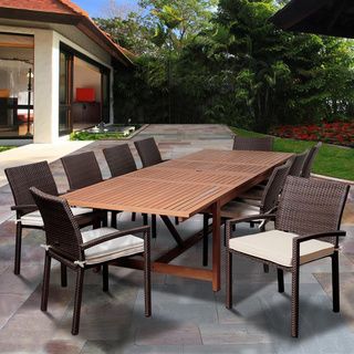 ia Audrey 11 piece Dining Wood/ Wicker Double Extendable Set Brown Size 11 Piece Sets