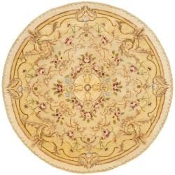 Handmade Aubusson Creteil Beige/ Light Gold Wool Rug (8' Round) Safavieh Round/Oval/Square