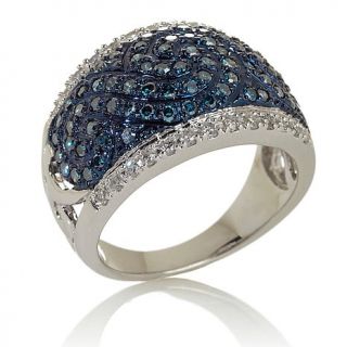 .74ct Blue and White Diamond Sterling Silver "Swirl" Band Ring