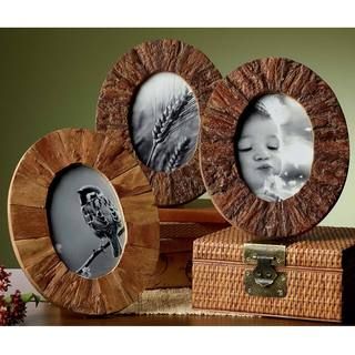 Kindwer Rustic Tree Bark Wood 4x6 inch Oval Frames Set Of 3 Brown Size 4x6