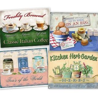 set of four vintage kitchen metal signs by pippins gift company