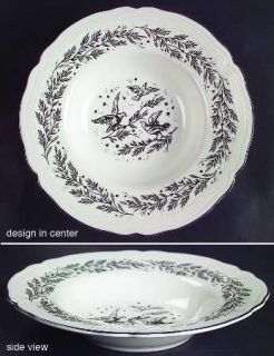 Tabletops Unlimited New England Toile Black (Gamebirds) Large Rim Soup Bowl, Fin
