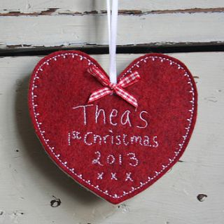 personalised embroidered christmas decoration by laura windebank