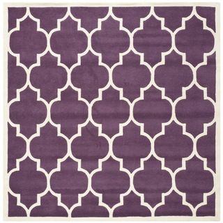 Handmade Moroccan Purple Geometric pattern Wool Rug (89 Square)