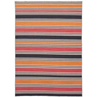 Reversible Handmade Flat weave Stripe patterned Multicolor Rug (8 X 10)
