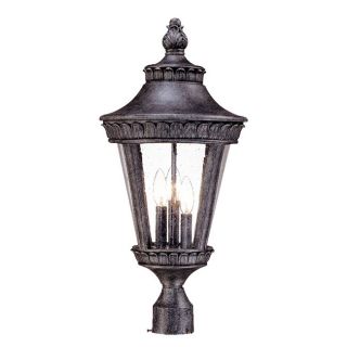 Post mount 3 light Outdoor Stone Light Fixture With Line Switch